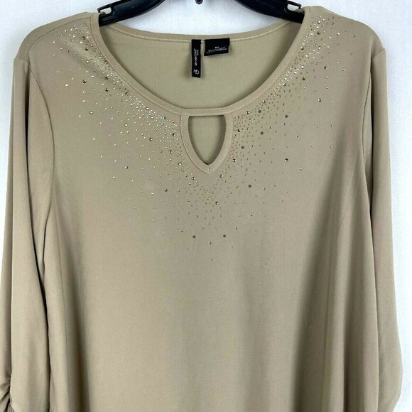 New Directions Women Beige Long Sleeve Blouse PL Polyester/Spandex - Picture 5 of 6